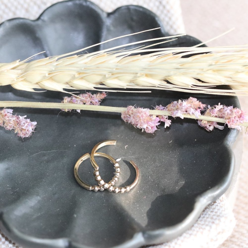 14K Yellow Gold Thin Beade Huggie Hoops "the Simple Things" by BrightlyandLilian - Picture 3 of 5